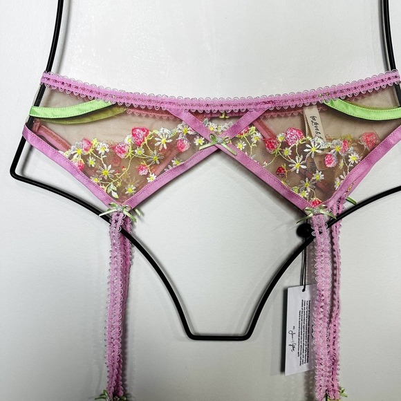 For Love & Lemons NWT Floral Tutti Frutti Shimmer Garter Belt Intimate Sz Large - Picture 8 of 10